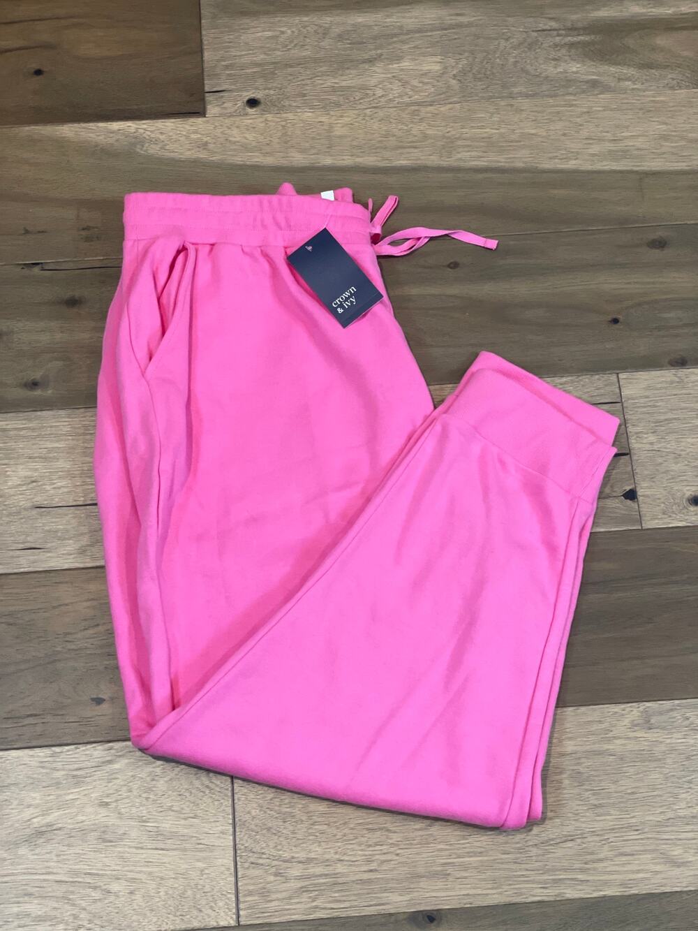 Crown & Ivy Terry Sweatpants Size XXL Pink Elastic Waist New With Tag Cotton